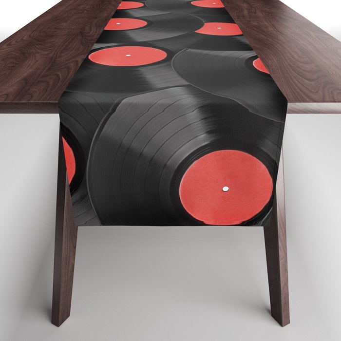 Vinyl Records Pattern (Red) Table Runner