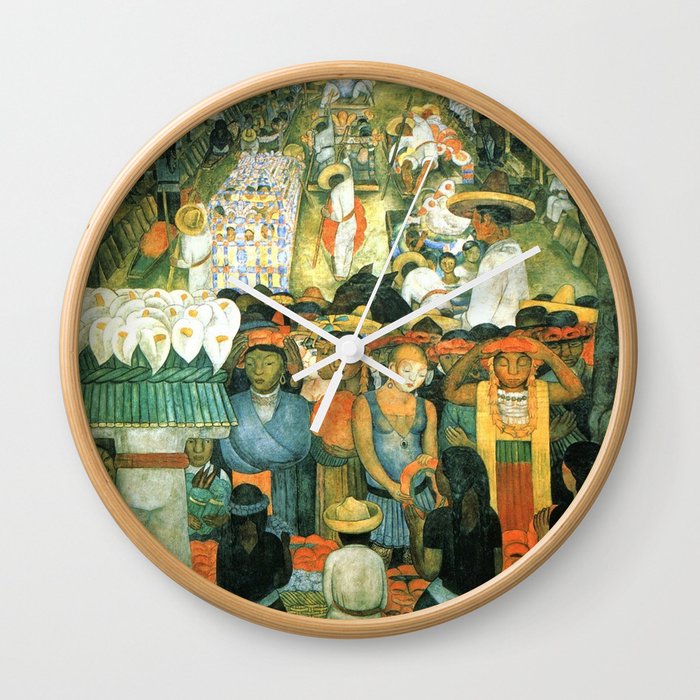 Diego Rivera Friday of Sorrows on the Canal Santa Anita, Mexico with Calla lilies landscape painting Wall Clock