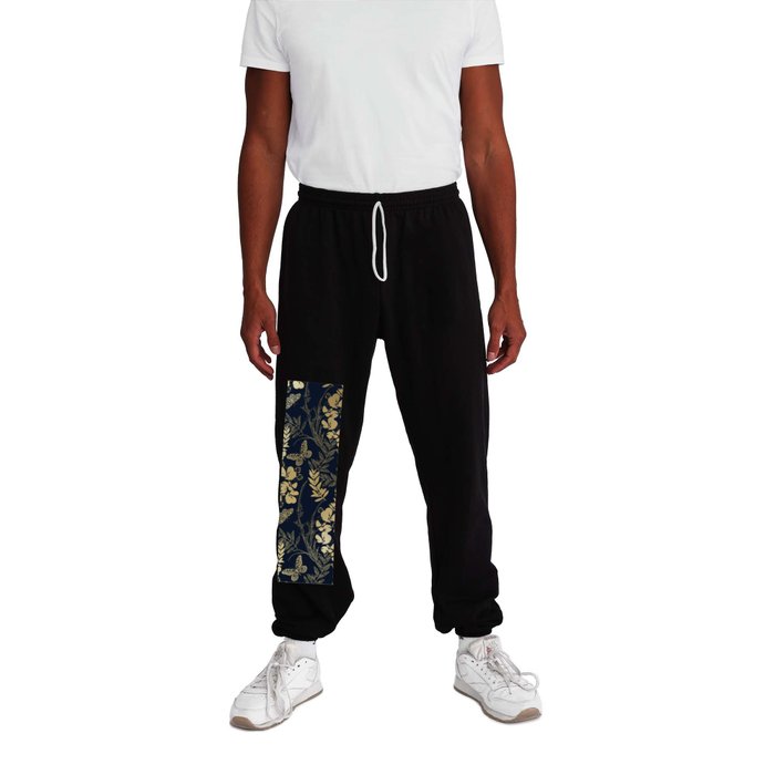 Exotic Leaf Floral in Navy and Gold Sweatpants