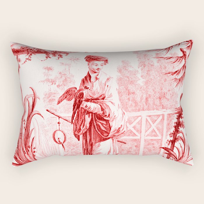 Chinoiserie Toile In Red Rectangular Pillow By