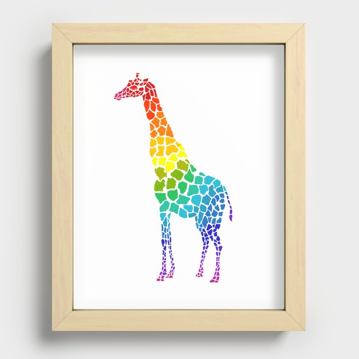 rainbow giraffe Recessed Framed Print