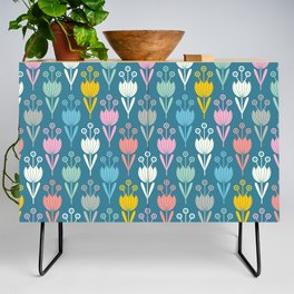 SPRING TULIPS FLORAL PATTERN on BLUE BACKGROUND Credenza