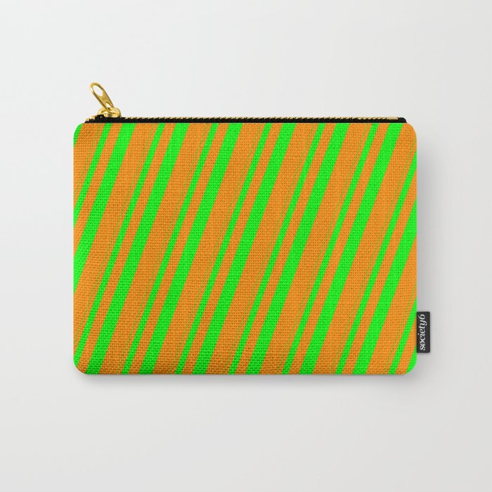 Lime and Dark Orange Colored Stripes/Lines Pattern Carry-All Pouch