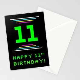 [ Thumbnail: 11th Birthday - Nerdy Geeky Pixelated 8-Bit Computing Graphics Inspired Look Stationery Cards ]