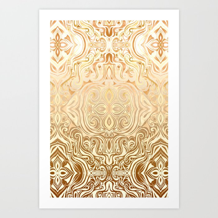 Tribal Swirl Pattern in Neutral Tan and Cream Art Print