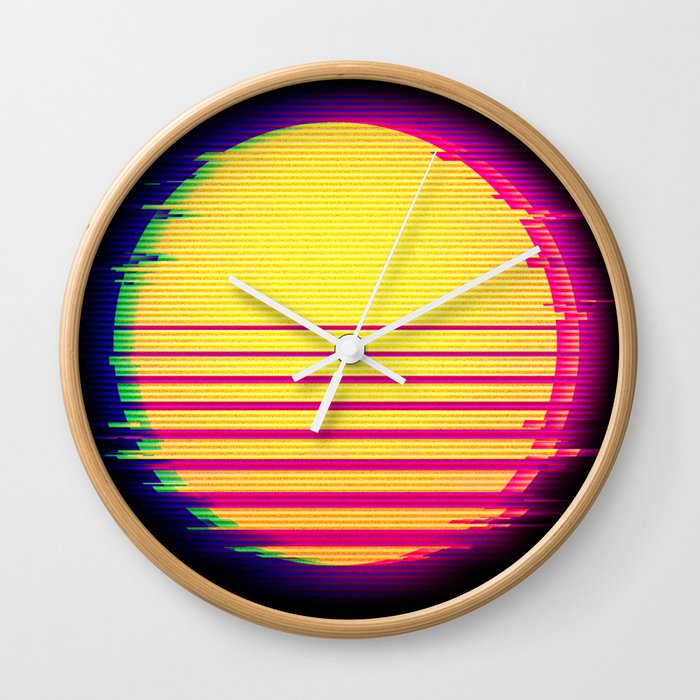 Synthwave Sun Retro Glitch Vaporwave Aesthetic Wall Clock