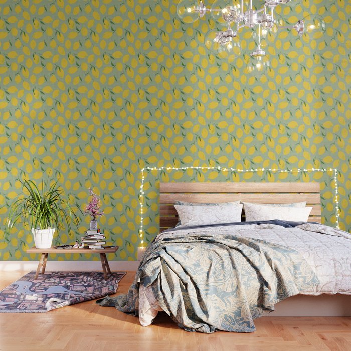 Picnic lemons - green background Wallpaper