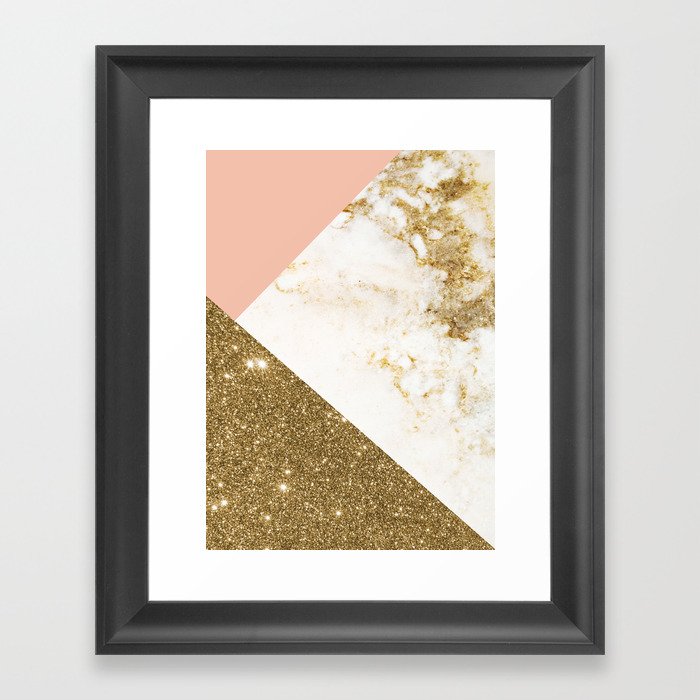 Gold marble collage Framed Art Print