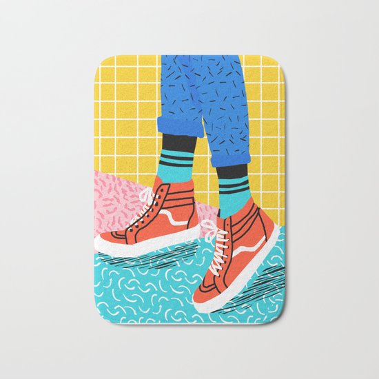 Toe Drag - memphis throwback fashion shoes retro pattern grid pink bright neon hipster Bath Mat