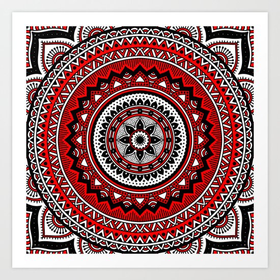 Red and Black Mandala Art Print