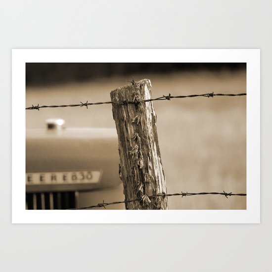 Fence Post and Tractor Art Print