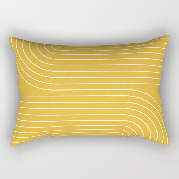 Minimal Line Curvature VIII Golden Yellow Mid Century Modern Arch Abstract Rectangular Pillow