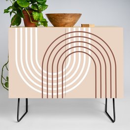 Geometric Lines Rainbow Abstract 3 in Beige and Terracotta Credenza