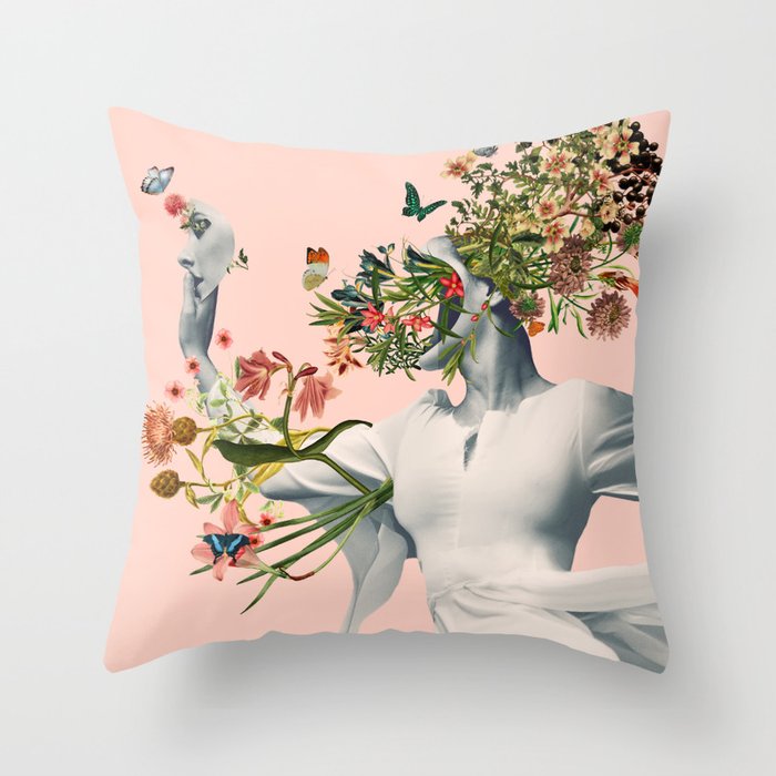 Face Off Flying Flower and Butterfly Throw Pillow