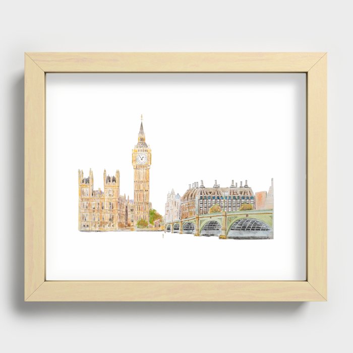 Big Ben and Westminster palace watercolor  Recessed Framed Print