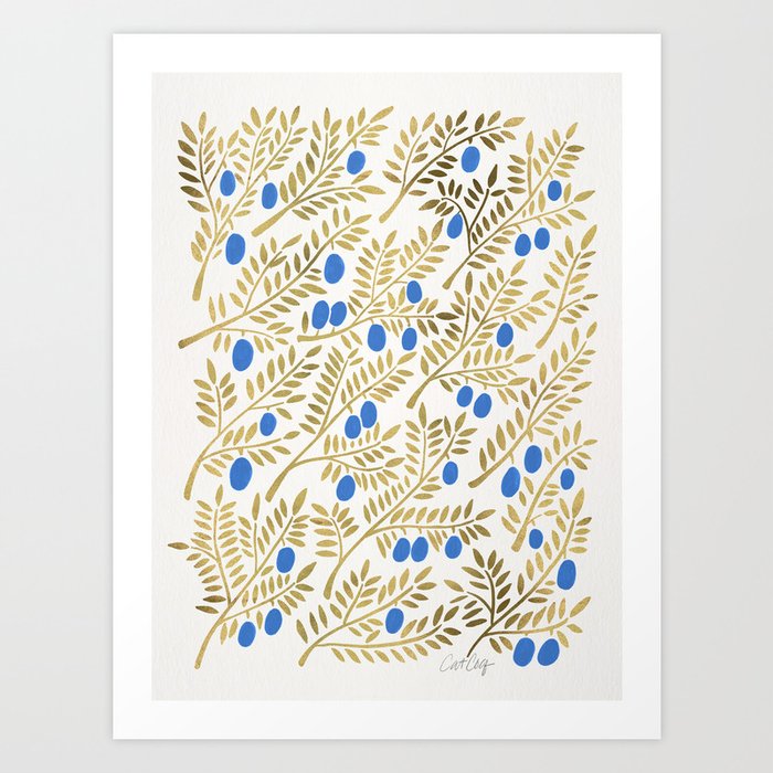 Olive Branches – Gold & Blue Art Print by Cat Coquillette | Society6