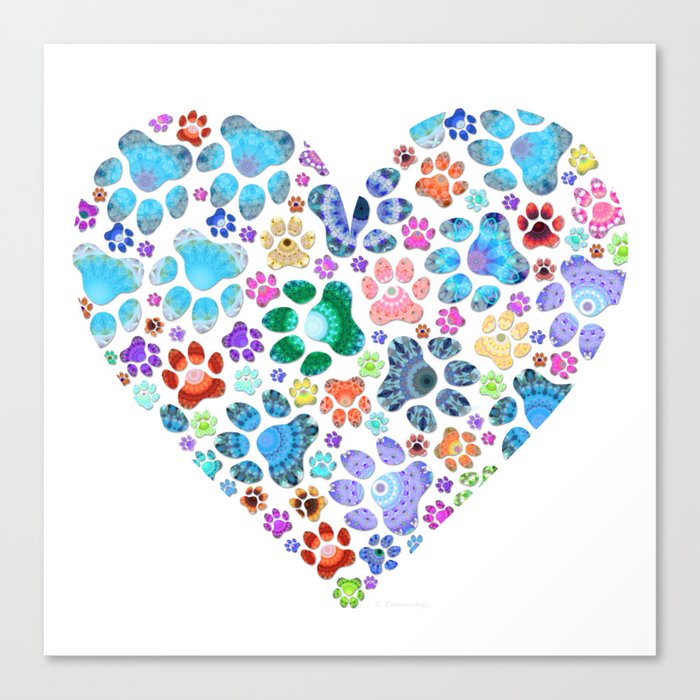 Dogs Are Love Whimsical Colorful Dog Paw Print Art Canvas Print