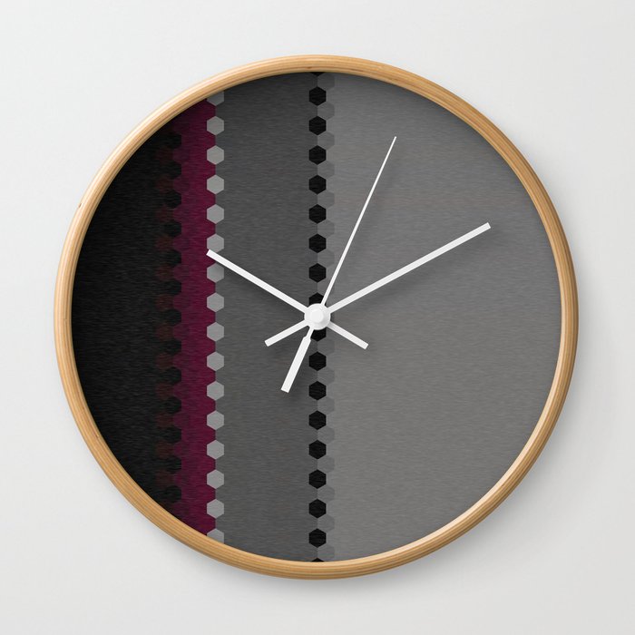 Modern Burgundy Grey Black Stripe Dot Pattern Wall Clock