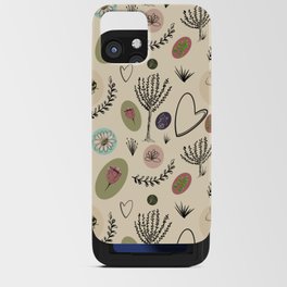 Playful line art in yellow with floral elements, animals and hearts iPhone Card Case