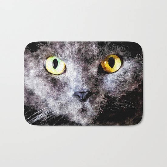 Black cat - Animal Watercolor Illustration Bath Mat