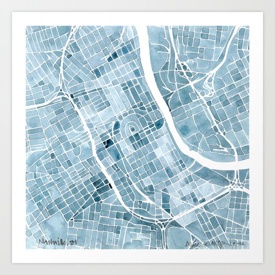 Map Nashville Tennessee Blueprint City Map Art Print