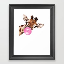 Bubble Gum Sneaky Giraffee Framed Art Print