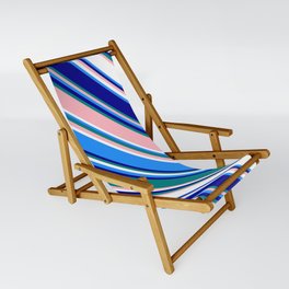[ Thumbnail: Colorful Blue, Dark Blue, Teal, Light Pink, and White Colored Lines Pattern Sling Chair ]