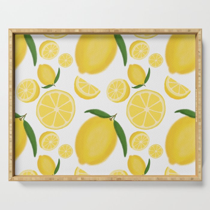 Lemon Love || Bright Fresh Citrus Slices, Seamless Pattern Serving Tray