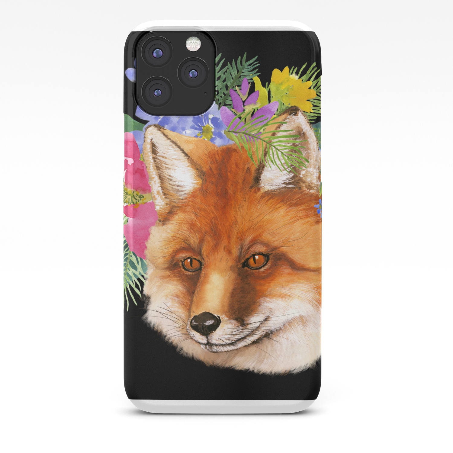 Red Fox With Flowers Iphone Case By Edithjacksondesigns Society6