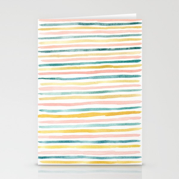 Pink, Teal, and Gold Stripes Stationery Cards