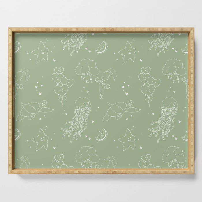 Affirmation Characters Pattern - Green Serving Tray