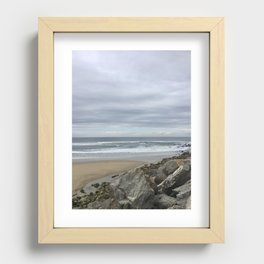 Cloudy Beach With Rocks Recessed Framed Print