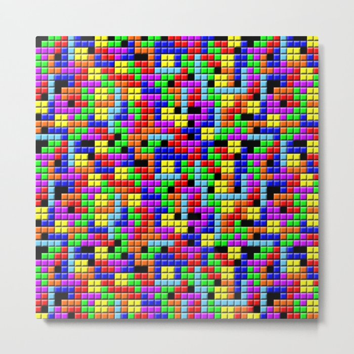 Tetris Inspired Retro Gaming Colourful Squares Metal Print