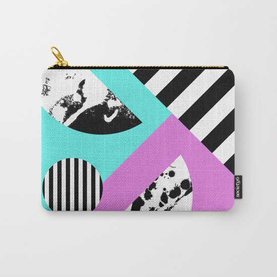 Stripes And Splats 2 - Random, Crazy, Abstract, Geometric, Black And White, Cyan, Pink Artwork Carry-All Pouch