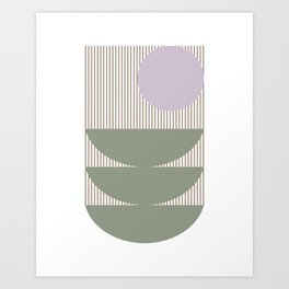 Lines and Shapes in Moss and Lilac Art Print