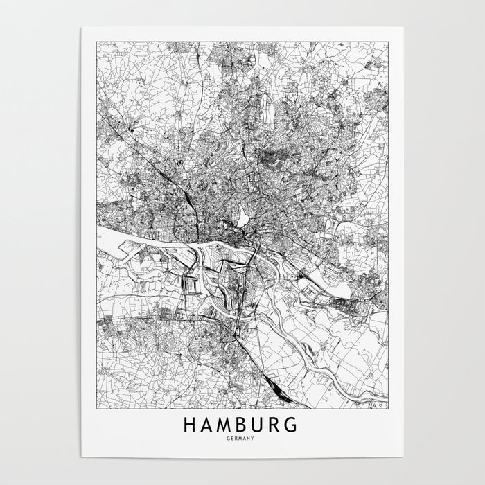 Hamburg White Map Poster