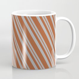 [ Thumbnail: Dark Gray and Sienna Colored Stripes Pattern Coffee Mug ]