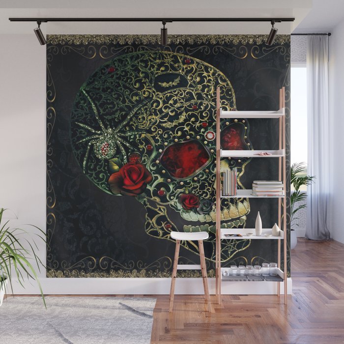 Jeweled Spider Skull Wall Mural by Christyne Society6
