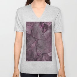 Smoke Pink Purple Marble Gemstone Luxury V Neck T Shirt