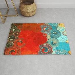 Turquoise and Red Swirls - cheerful, bright art and home decor Rug