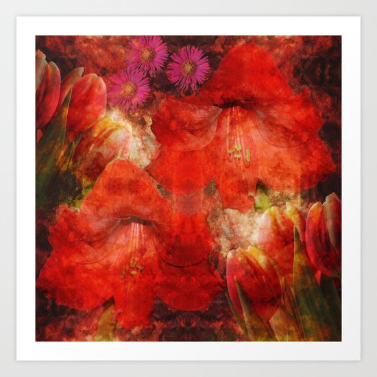 Floral impressionism in passionated red Art Print