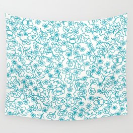 Turquoise Flowers Wall Tapestry