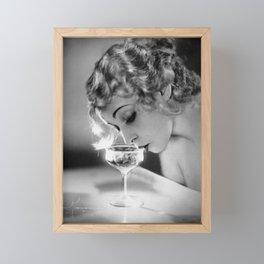 Jazz Age Blond Sipping Champagne black and white photograph / photography Framed Mini Art Print