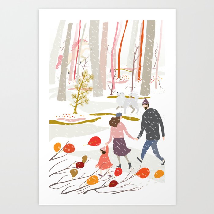 Winter Stroll Around the Woods Art Print
