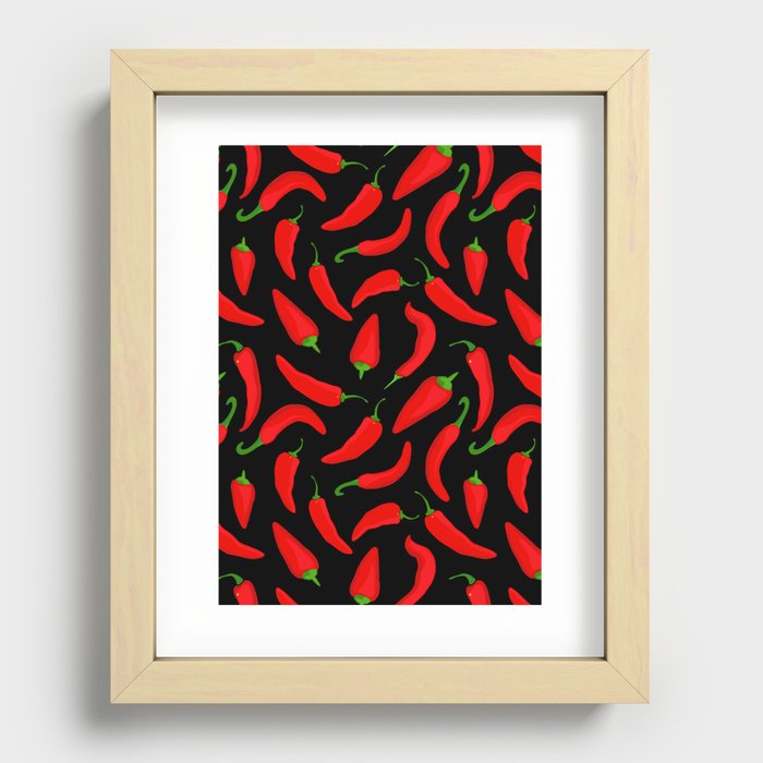 Red Chilli Peppers Pattern Recessed Framed Print
