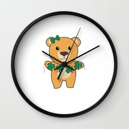 Bear With Shamrocks Cute Animals For Luck Wall Clock