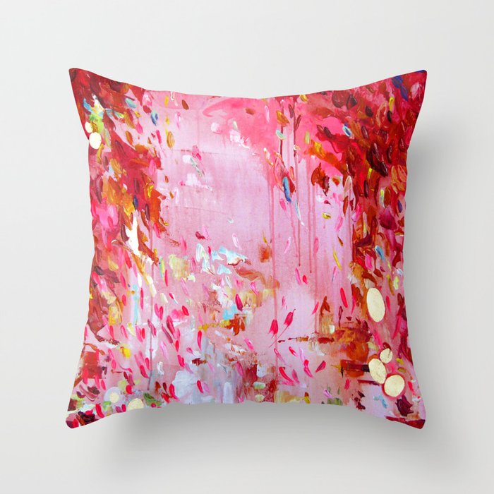Hot pink, bright red, orange, gold - Abstract #30 Throw Pillow
