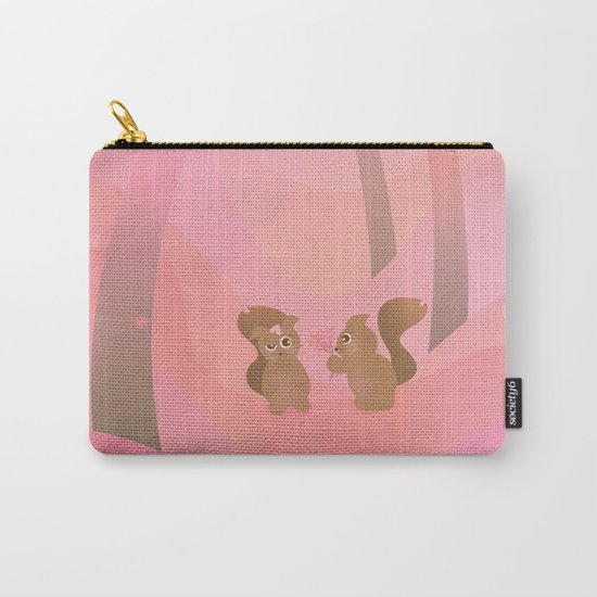 Be My Valentine (Cartoon Squirrels, Coral Pink Spring Forest) Carry-All Pouch