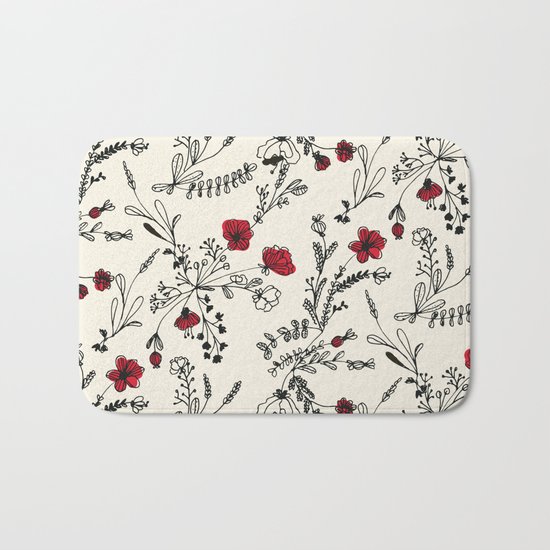Red Flower Pattern Bath Mat