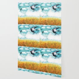 Flock of Swallows flying over a wheat field Illustration by Julia Doria  Wallpaper